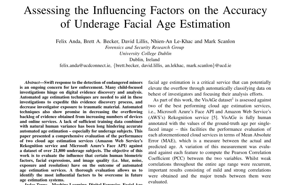Top of the first page of Assessing the Influencing Factors on the Accuracy of Underage Facial Age Estimation