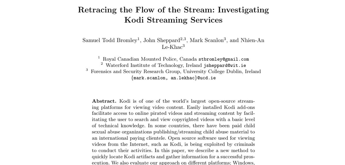 Top of the first page of Retracing the Flow of the Stream: Investigating Kodi Streaming Services