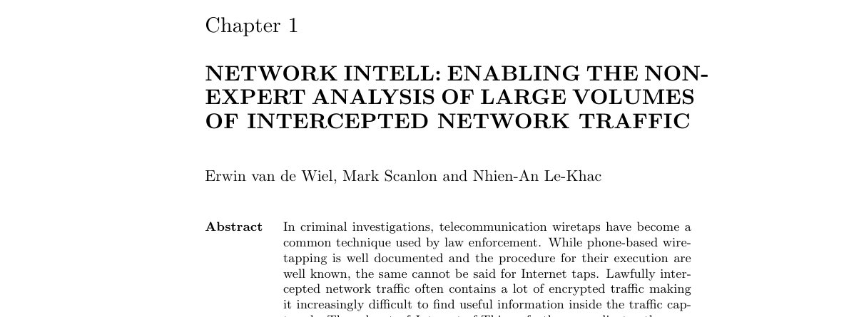 Top of the first page of Enabling the Non-Expert Analysis of Large Volumes of Intercepted Network Traffic